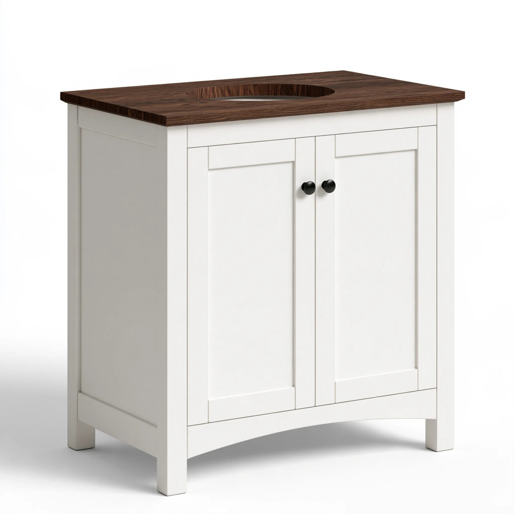Mobile bagno sospeso in legno, colore marrone scuro e bianco