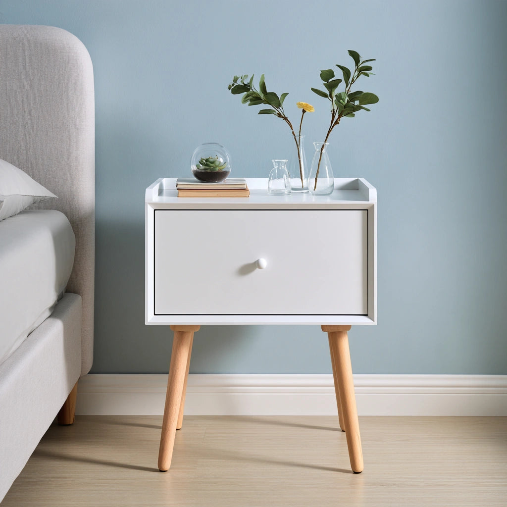 Comodino in legno, colore bianco