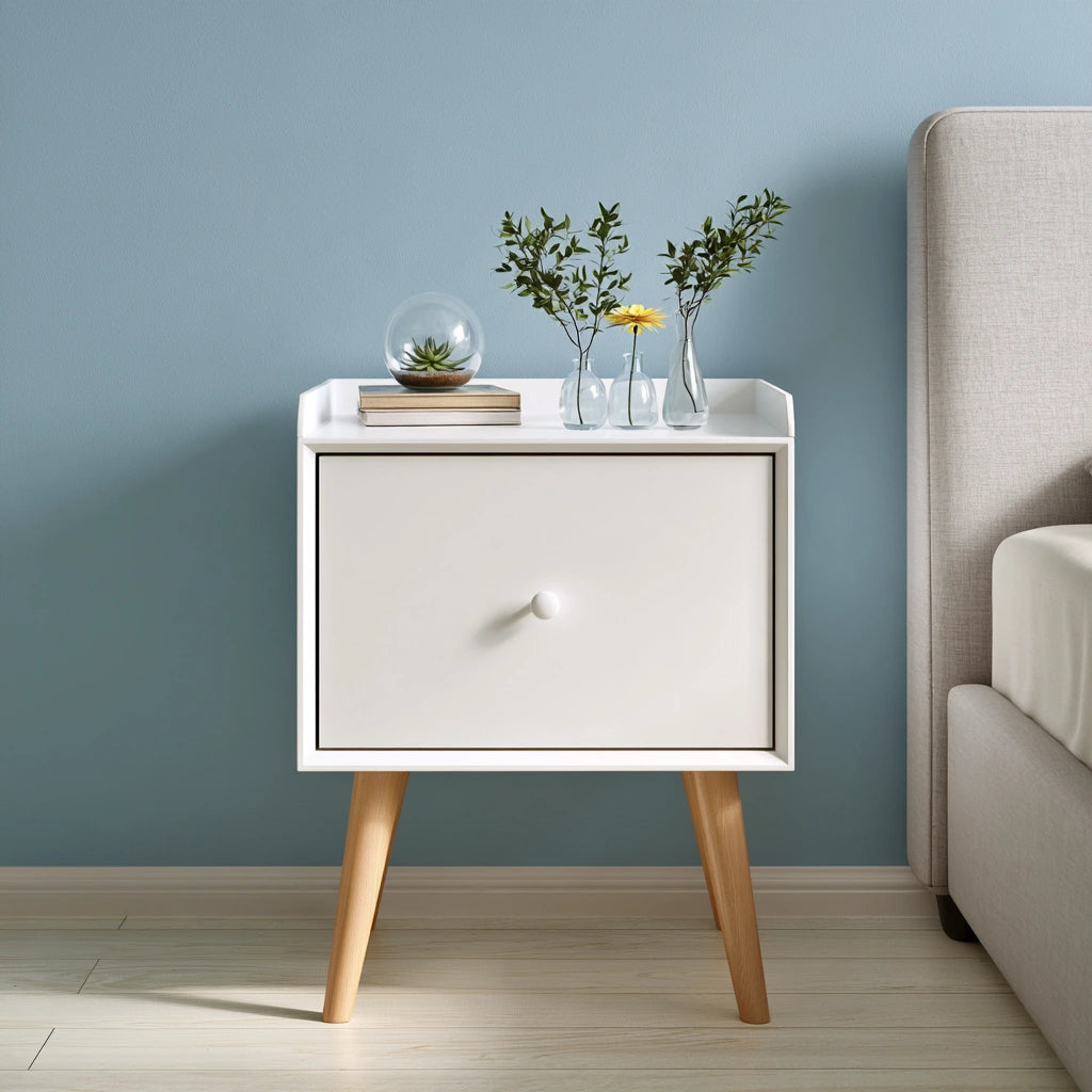 Comodino in legno, colore bianco