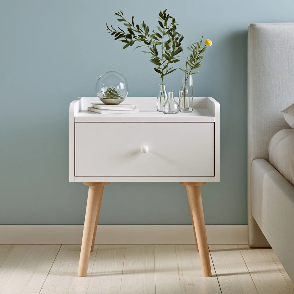 Comodino in legno, colore bianco